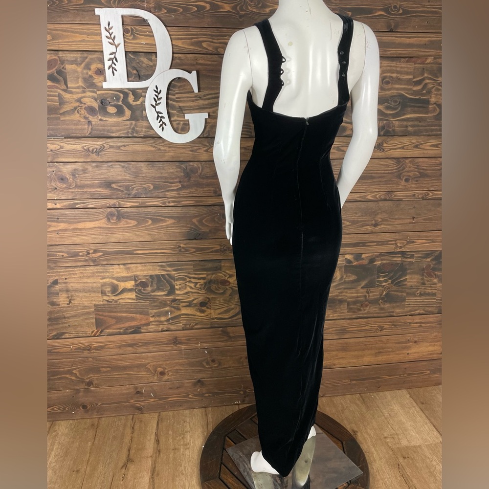 Jessica McClintock | Gunne Sax Velvet Black Maci Dress Wire Structured Bust Slit - Picture 5 of 8